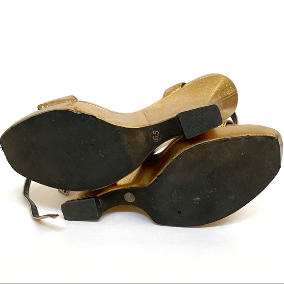 Jeffrey Campbell metallic gold leather open toe ankle strap platform wedge heels - Picture 7 of 9